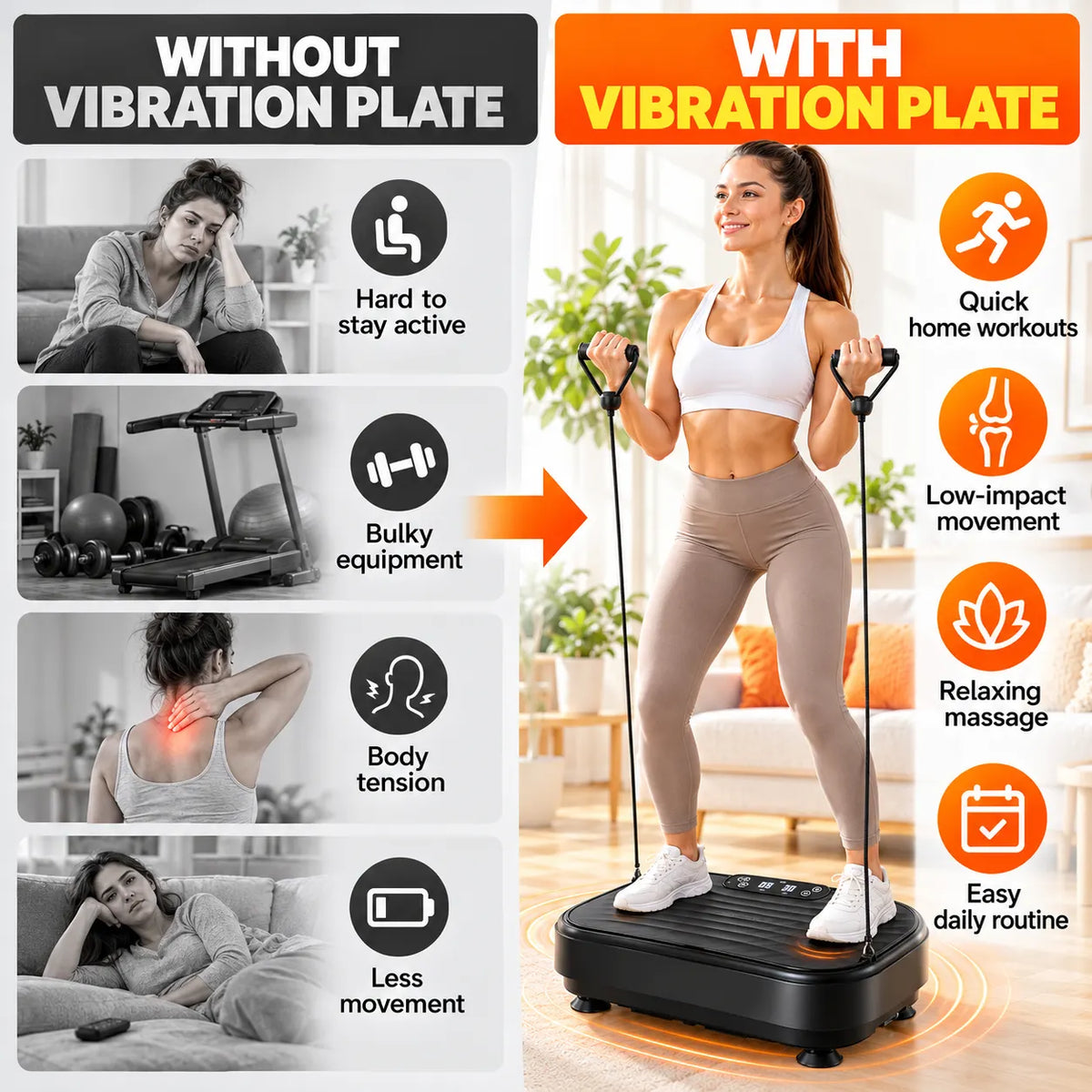 Whole Body Vibration Plate Exercise Machine – 99 Speed Levels, 5 Preset Programs, Resistance Bands Included, Supports 330 lbs, Quiet Vibration Platform for Home Fitness, Toning & Recovery