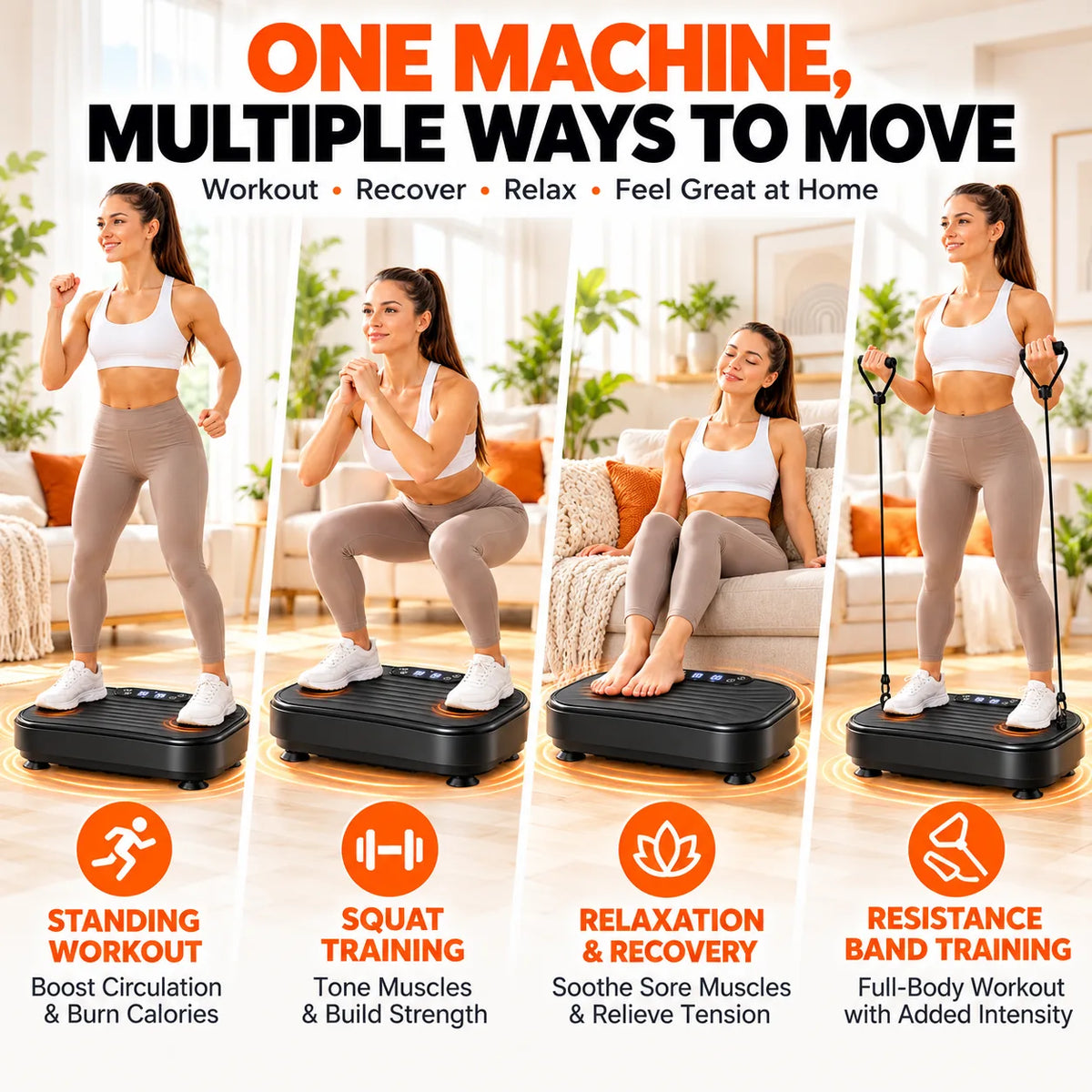 Whole Body Vibration Plate Exercise Machine – 99 Speed Levels, 5 Preset Programs, Resistance Bands Included, Supports 330 lbs, Quiet Vibration Platform for Home Fitness, Toning & Recovery