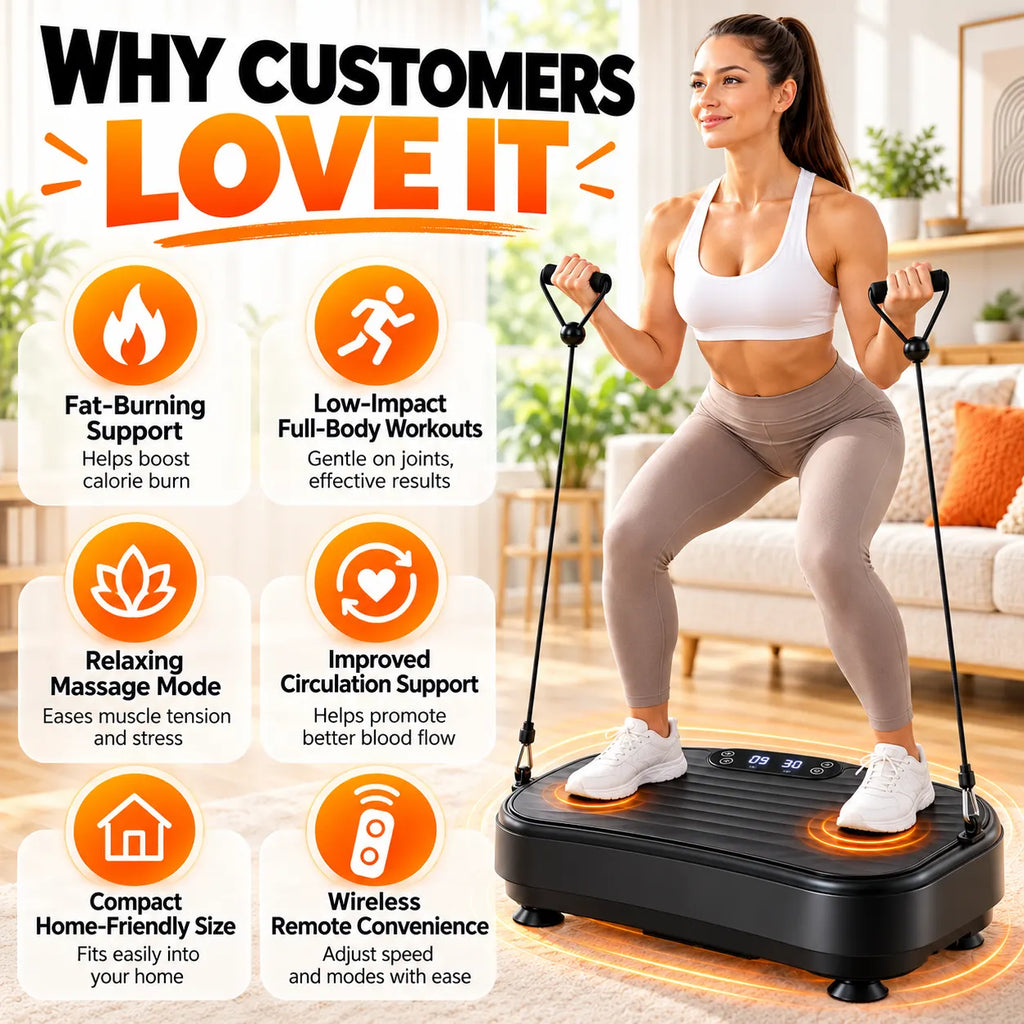 Whole Body Vibration Plate Exercise Machine – 99 Speed Levels, 5 Preset Programs, Resistance Bands Included, Supports 330 lbs, Quiet Vibration Platform for Home Fitness, Toning & Recovery