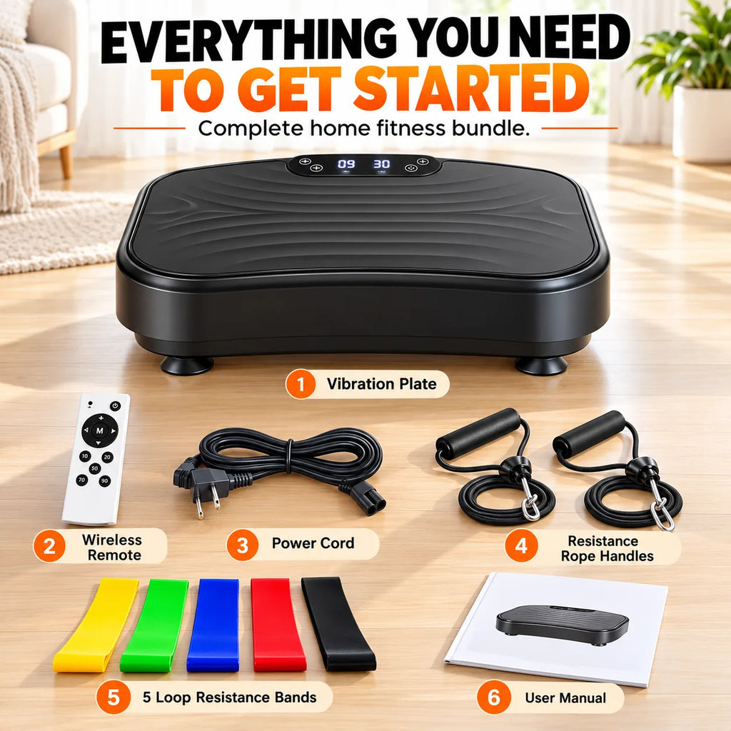 Whole Body Vibration Plate Exercise Machine – 99 Speed Levels, 5 Preset Programs, Resistance Bands Included, Supports 330 lbs, Quiet Vibration Platform for Home Fitness, Toning & Recovery